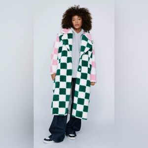 Nasty Gal Motocross Checkerboard Borg Fur Coat